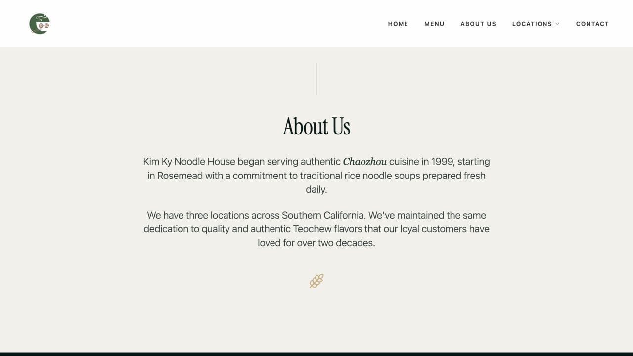Kim Ky heritage section describing its Chaozhou cuisine and beginnings in Rosemead