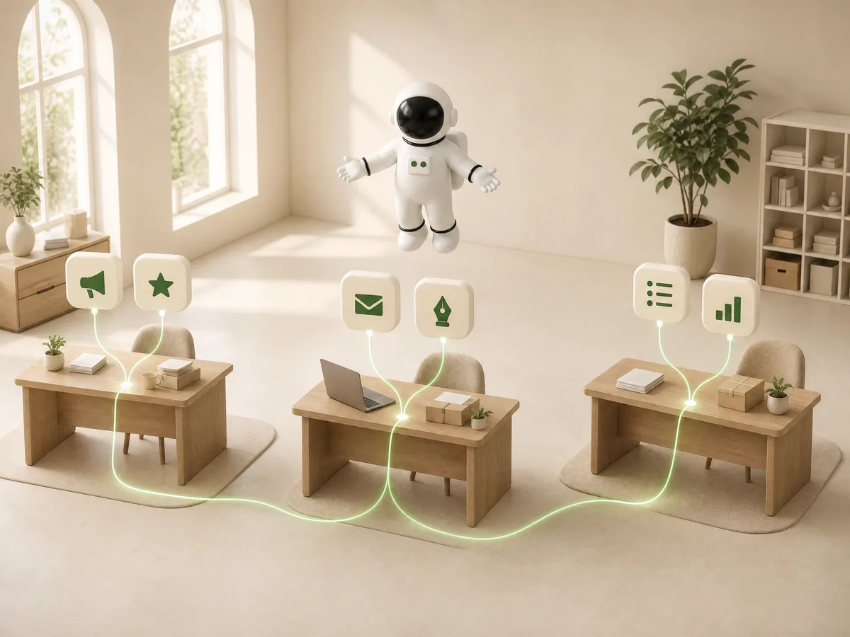 Six agents humming across every desk in the org