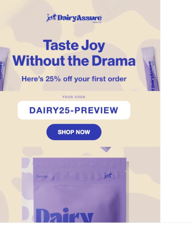 Actual live DairyAssure welcome-email preview excerpt