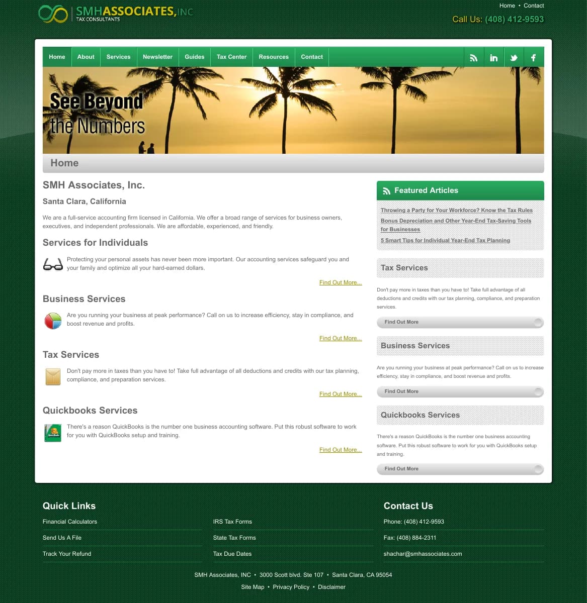 Archived SMH homepage with a broad service list, green navigation, and tax resources