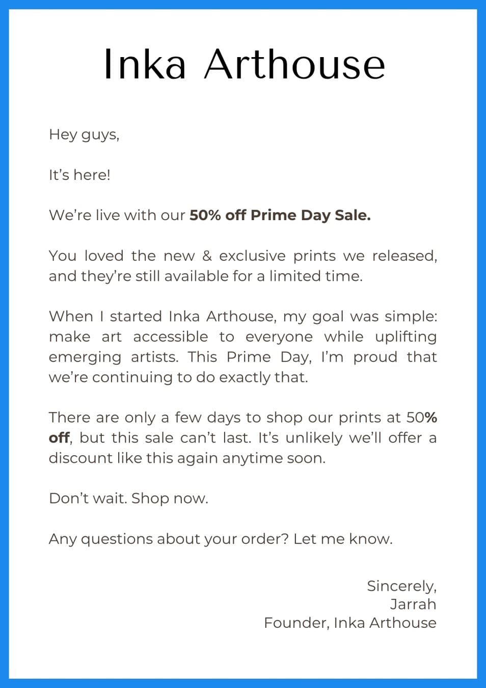 Inka Arthouse · Letter ad