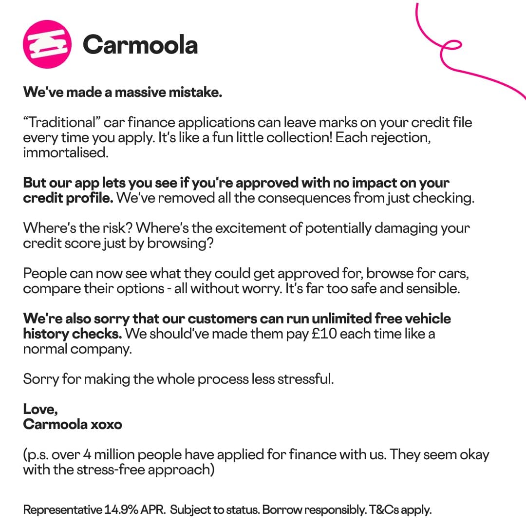 Carmoola · Letter ad