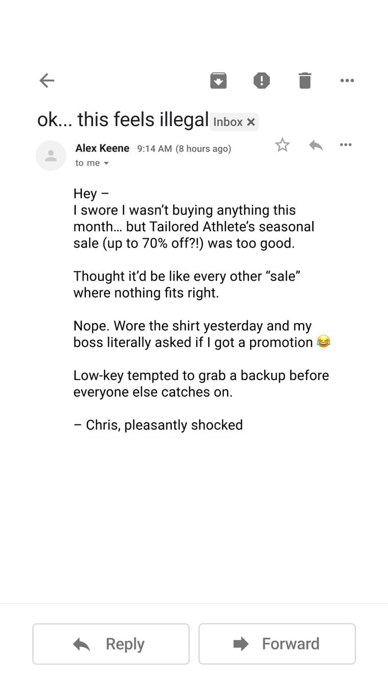 Tailored Athlete · Email Mockup ad