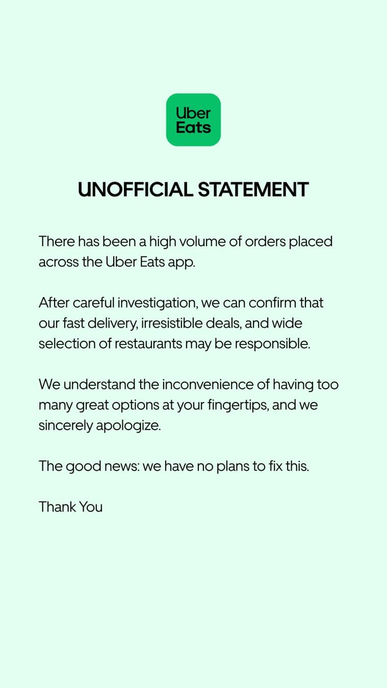 Uber Eats · Letter ad