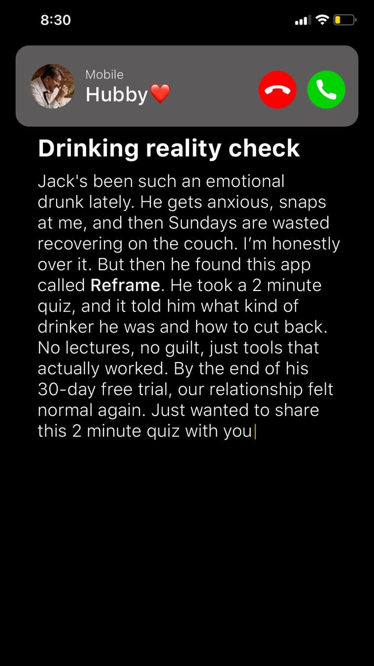 Reframe · Text Message ad