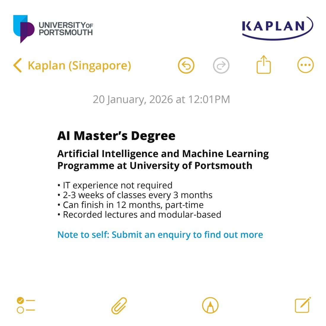 Kaplan Singapore · Notes App ad