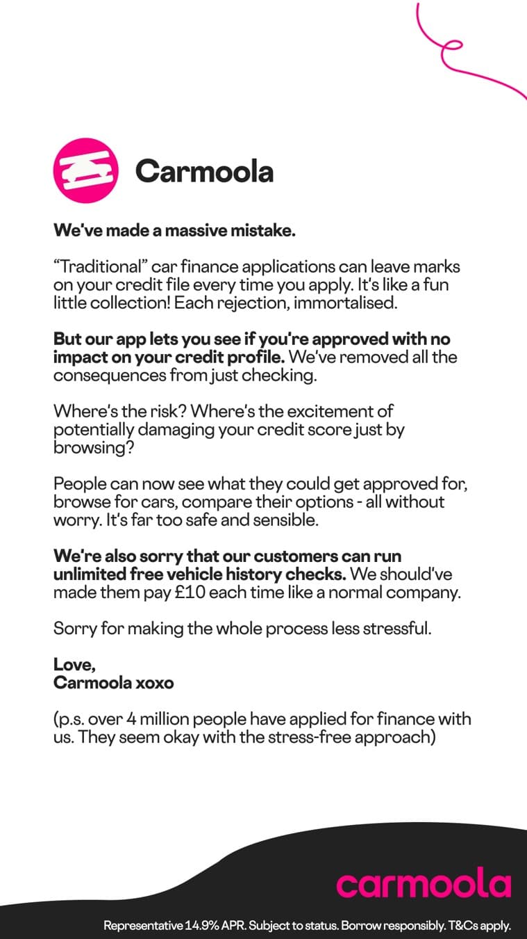 Carmoola · Letter ad