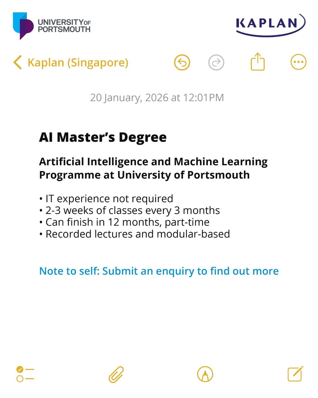 Kaplan Singapore · Notes App ad