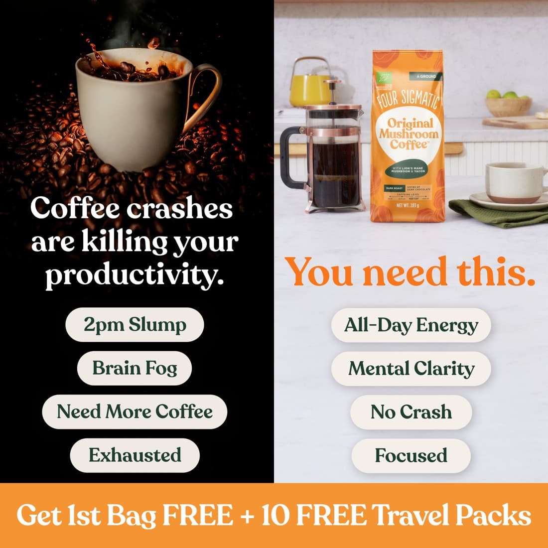 Four Sigmatic · Before and After ad