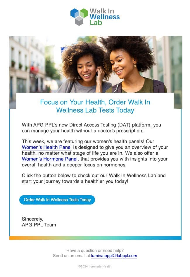 Walk In Wellness Lab · Letter ad