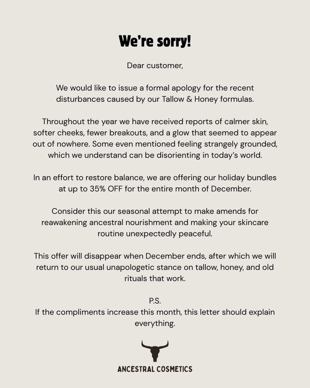Ancestral Cosmetics · Letter ad