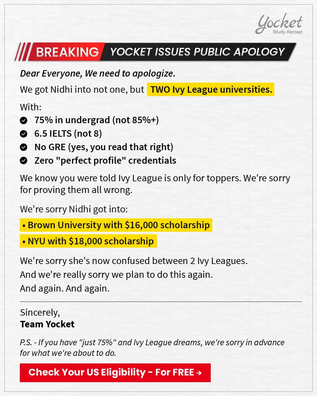 Yocket · Letter ad