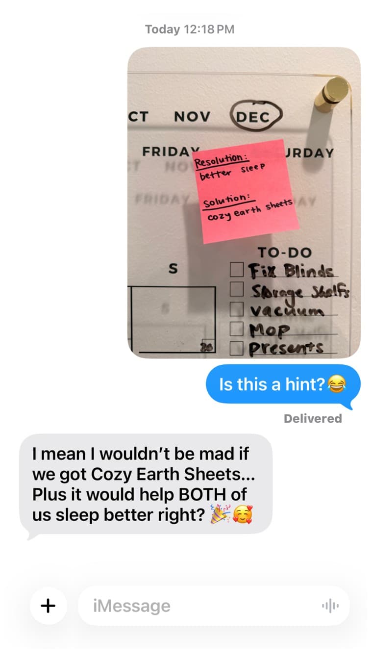 Cozy Earth · Text Message ad