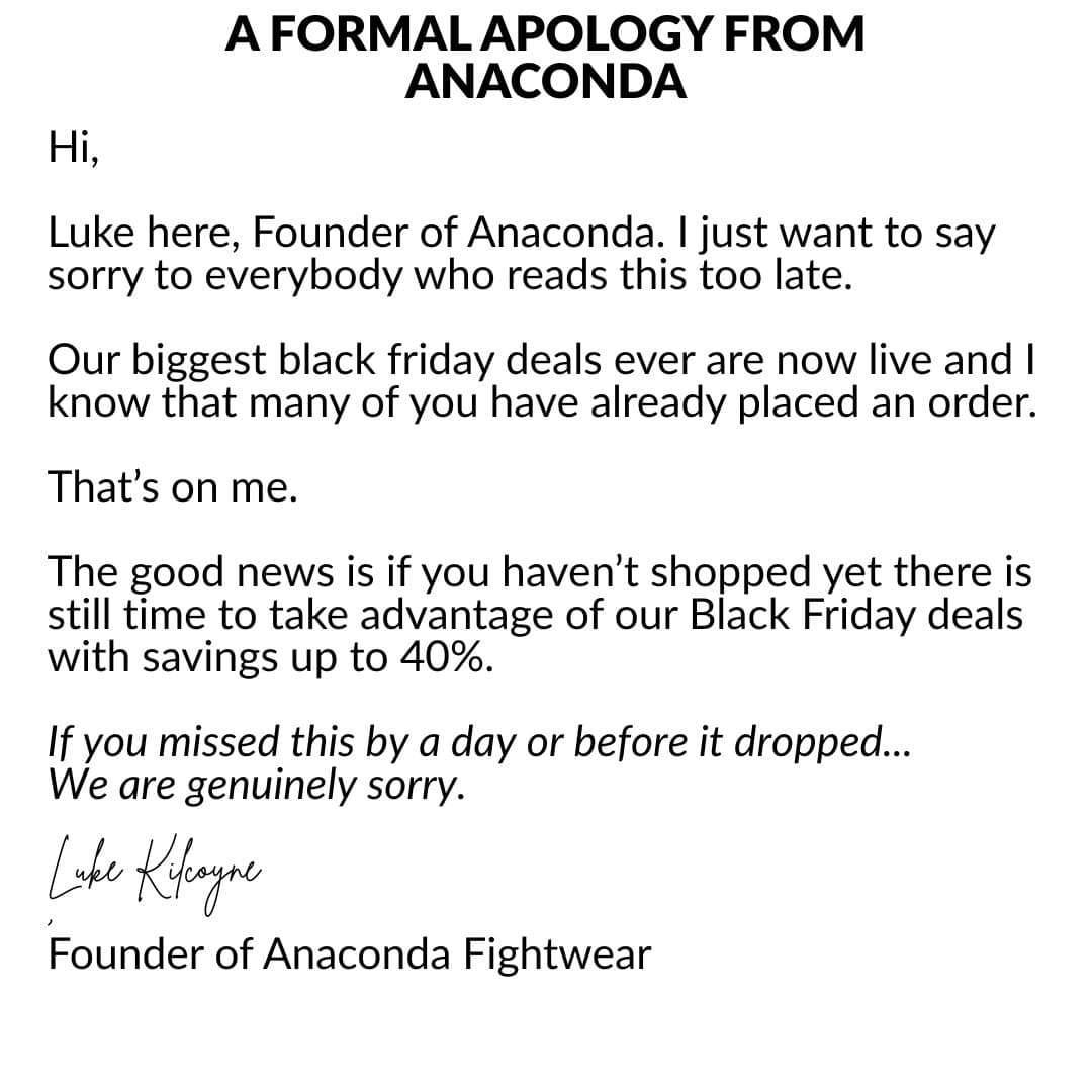 Anaconda Fightwear · Letter ad