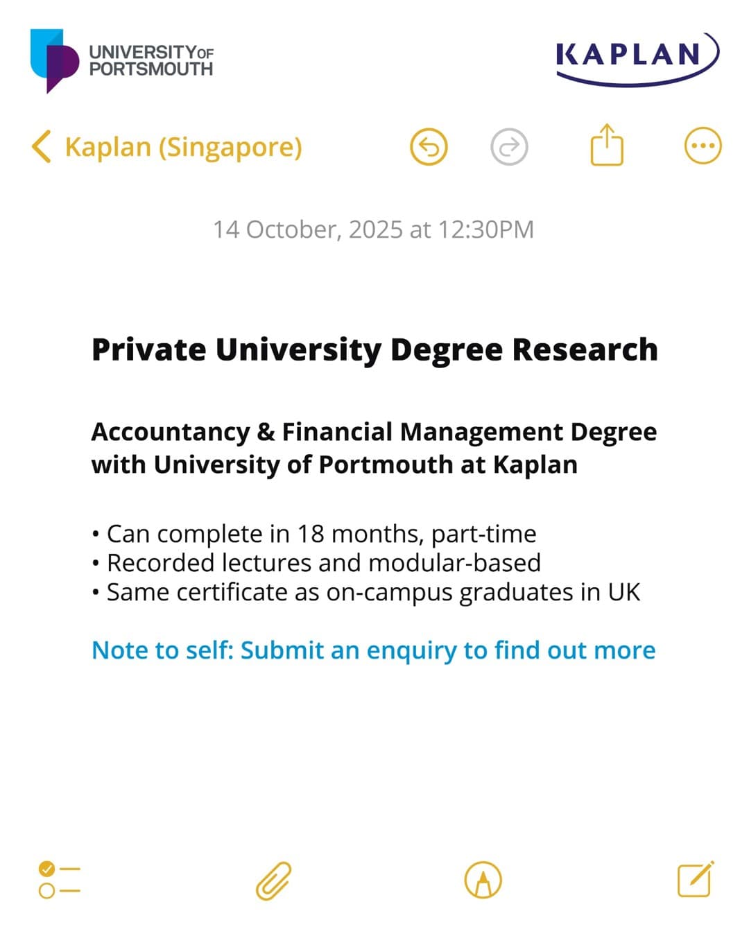 Kaplan Singapore · Notes App ad