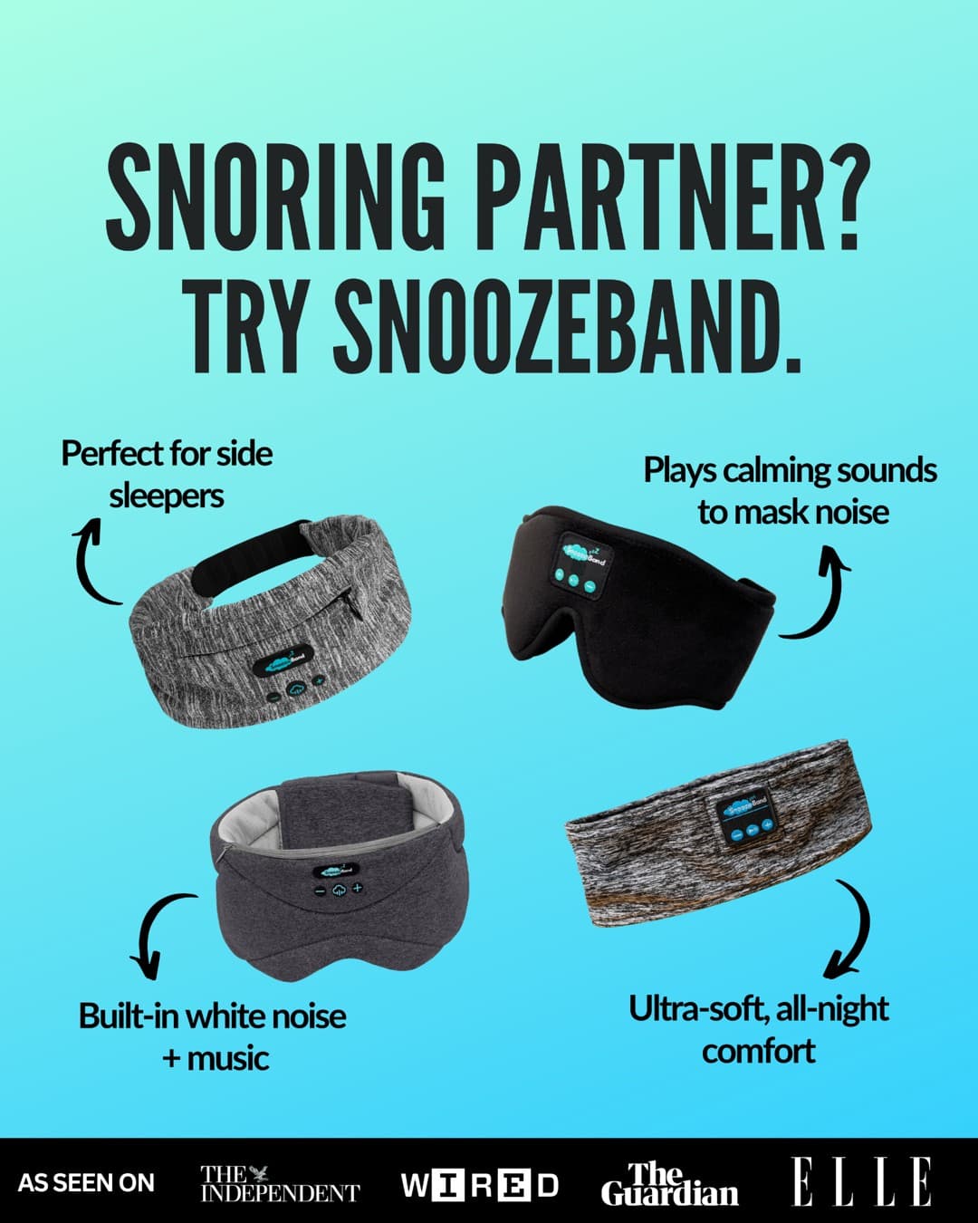 SnoozeBand · Feature Benefit Pointout ad