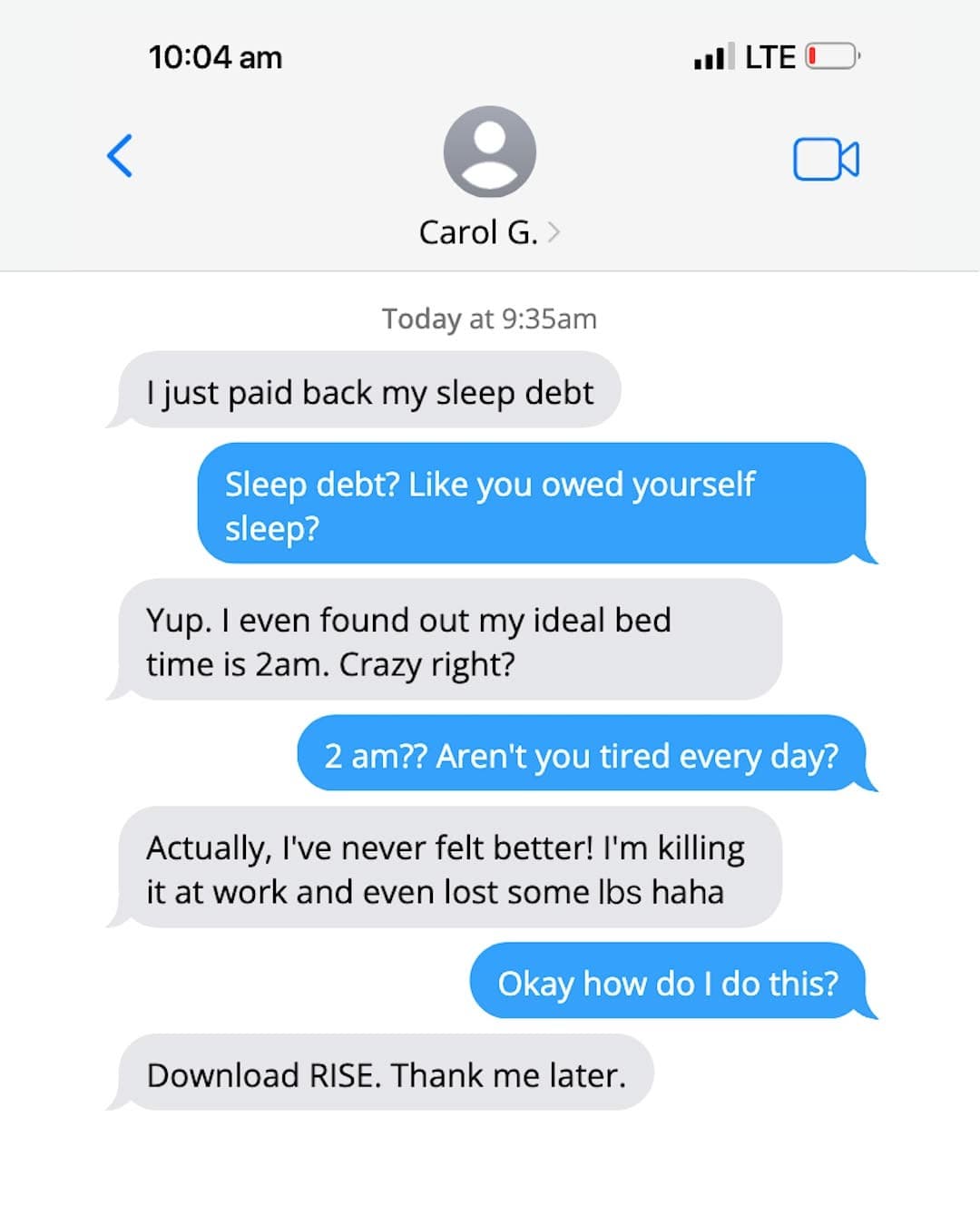 Rise Science · Text Message ad