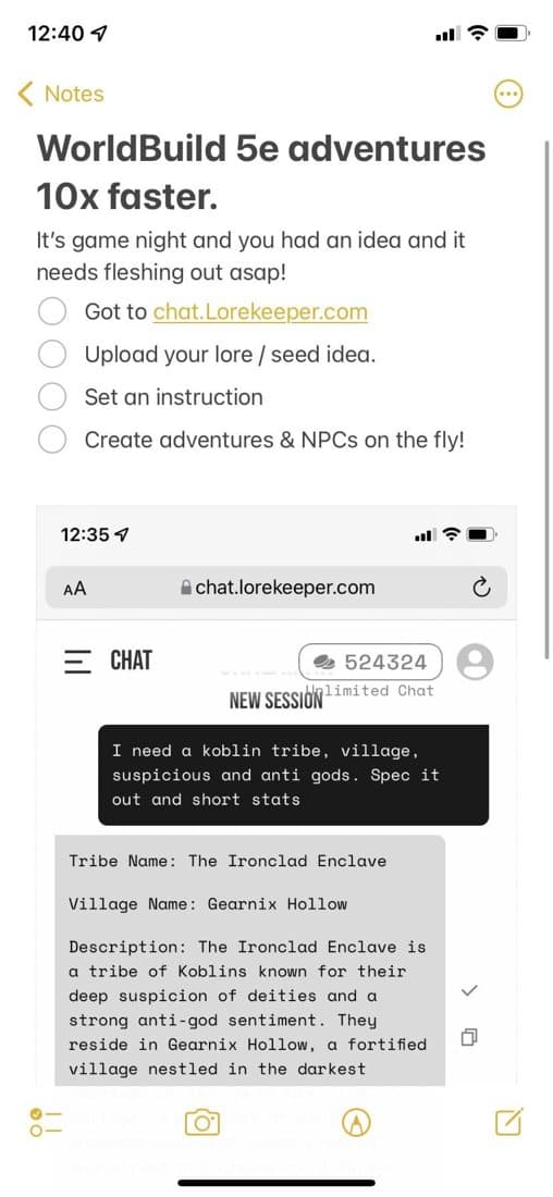 lorekeeperRPG · Notes App ad