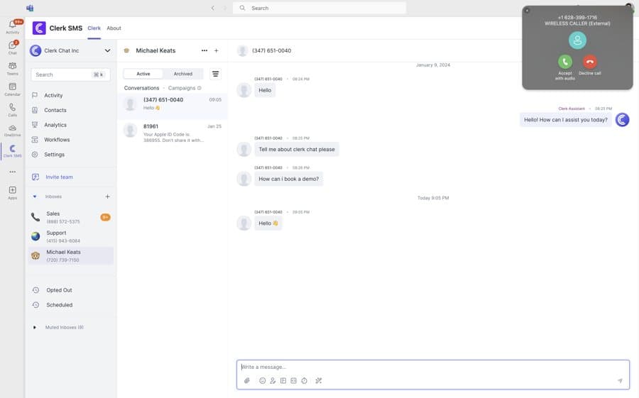 clerk-chat · Product UI Demo ad